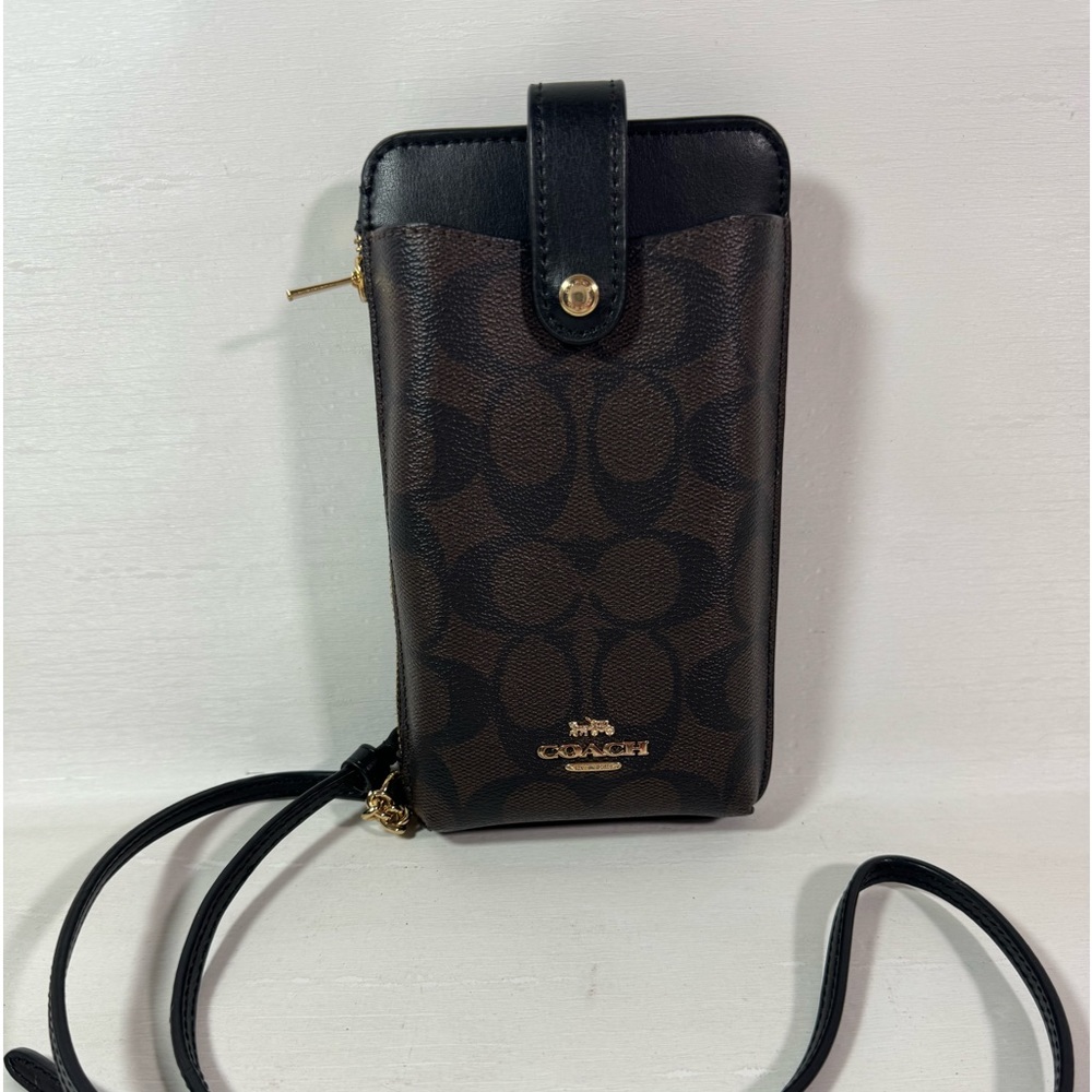Coach North South Phone Crossbody Black Brown Bag